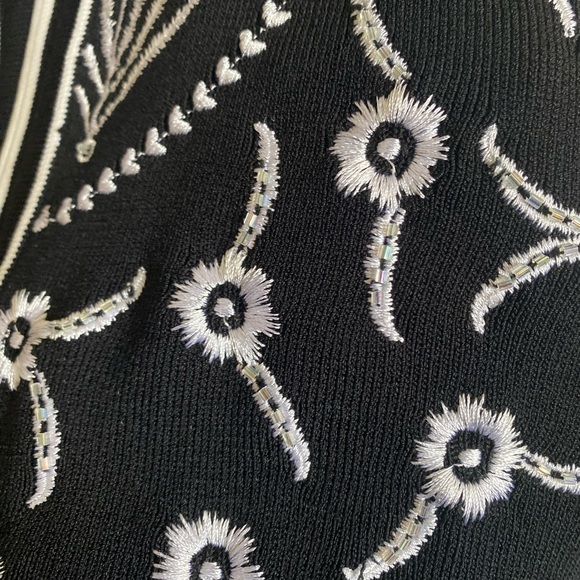 Black Cardigan with Fine White Floral Embroidery & Beaded - Picture 10 of 10